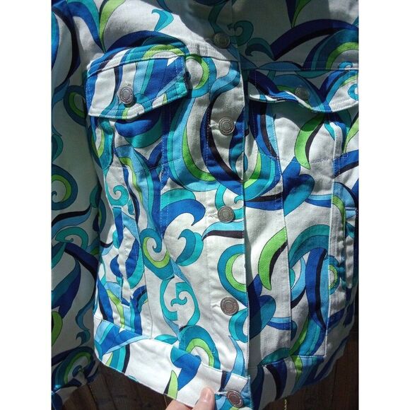 Boston Proper Denim Jacket Paisley White Blue X-Small - Picture 3 of 6